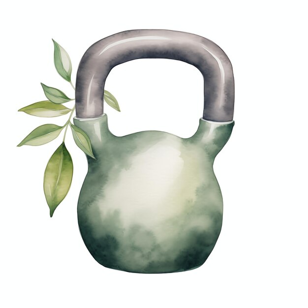 Zdjęcie prosty dodatek do ciężarków kettlebell na wiosnę lub lato w neutralnych zielonych liściach botanicznych