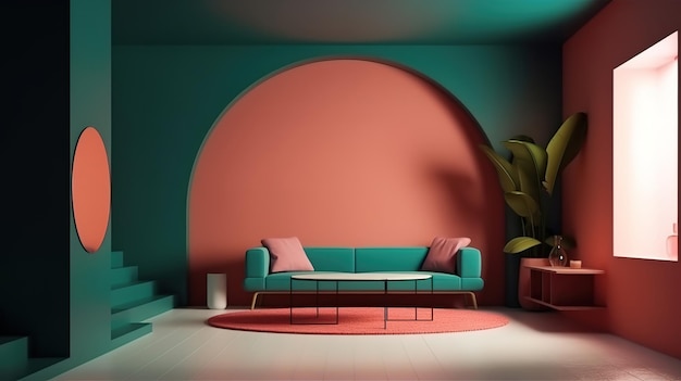 Prosty pokój w tle wnętrza w bogatych kolorach z minimalnym wystrojem Generative Ai