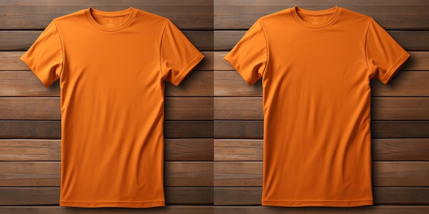 Zdjęcie prosty pomarańczowy wzór koszulki z widokami z przodu i z tyłu izolowanymi na przezroczystym tle