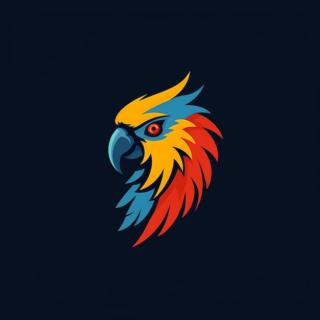 Prosty projekt logo z głową papugi w płaskim stylu