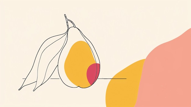 Zdjęcie prosty rysunek gruszki z jednym liściem gruszka ma złoty kolor z różowym zaczerwienieniem, a liść jest jasnozielony