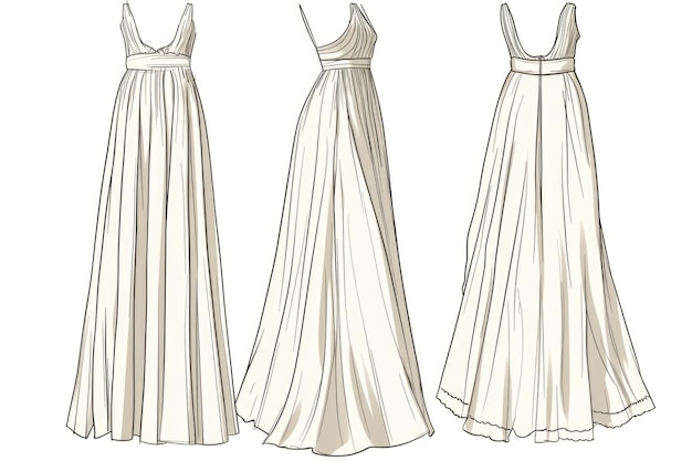 Zdjęcie prosty rysunek trzech sukienek doskonały do projektów projektowania mody lub reklam odzieży