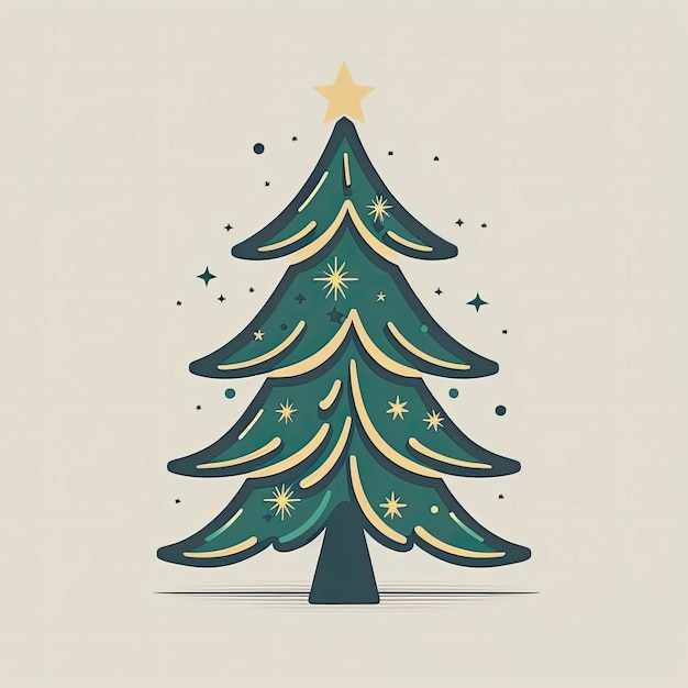 Prosty rysunek wektorowy ozdobionej choinki bożonarodzeniowej, minimalistyczna ikona symetryczny projekt naklejki AI Generowane