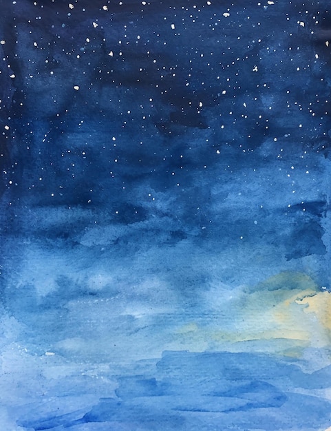 prosty widok nocnego nieba namalowany akwarelami AI generatywny
