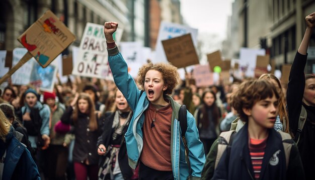 Zdjęcie protest środowiskowy skupiający się na aktywistach i transparentach wzywających do działania w sprawie zmian klimatu