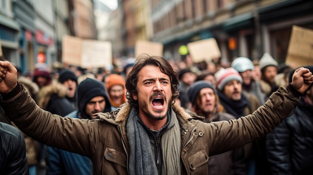 Protestujący maszerujący ulicami miasta