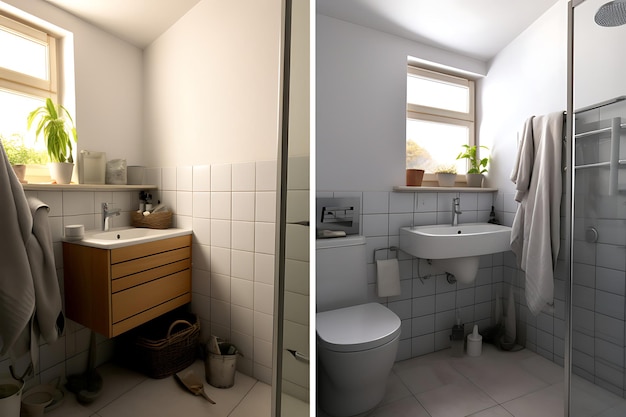 Przebudowa wnętrz w małej łazience Rendering 3D