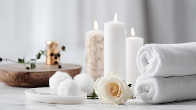 Przedmioty leczenia piękności do zabiegów spa na białym drewnianym stole
