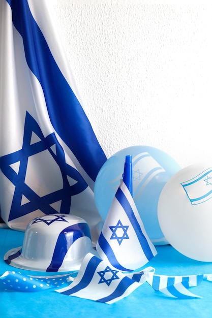 Przedmioty z wizerunkiem flagi izraelskiej Święto patriotyczne Dzień Niepodległości Koncepcja Izrael Yom Haatzmaut