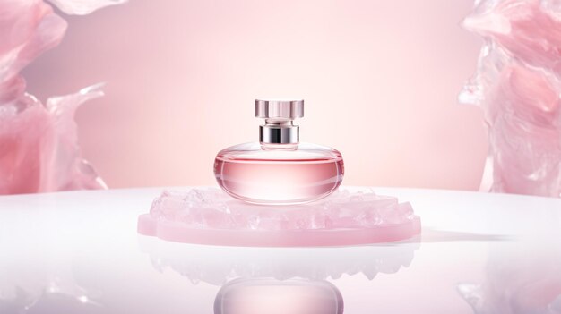 Przedni widok prosta różowa przezroczysta butelka perfumy zdjęcie martwej natury