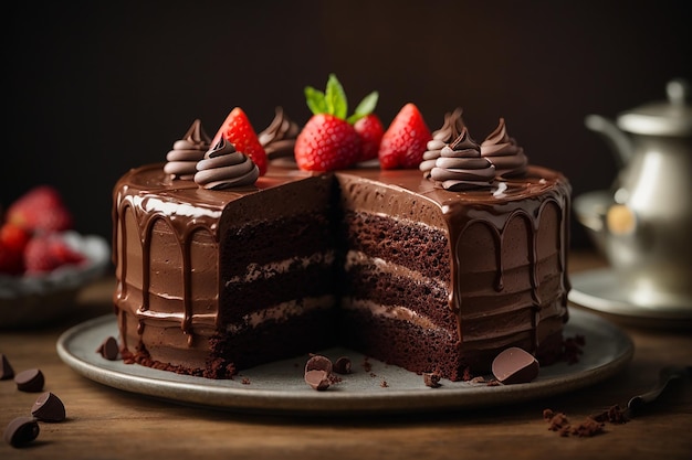Przedni widok słodkiego ciasta czekoladowego