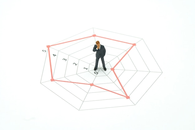 Zdjęcie przedsiębiorcy miniaturowe ludzi stojących na wykresach circle różnych umiejętności