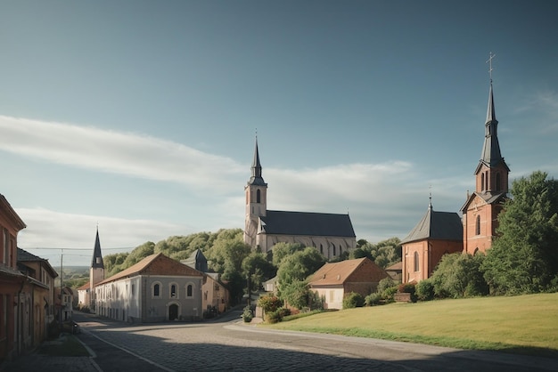 Przedstawia kościół skupiający się na szczegółach architektonicznych wykonanych w stylu impresjonizmu.