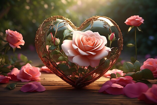 Przedstawiający wymarzony krajobraz z różą w kształcie serca składającą się z skomplikowanych