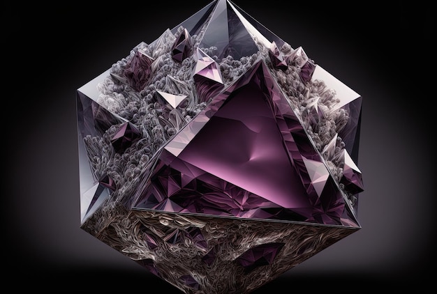 Przedstawienie nowoczesnej piramidy geometrycznej w postaci diamentu lub kryształu w kolorze fioletowym