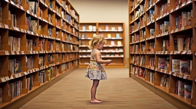 Zdjęcie przedszkolak wybiera książki w bibliotece