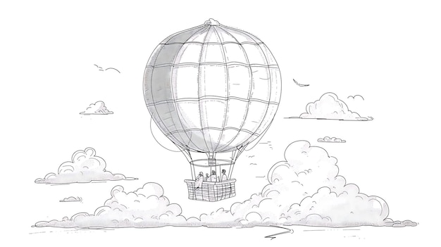 Przejażdżka balonem na gorącym powietrzu nad chmurami Balon niesie koszyk z trzema osobami w nim
