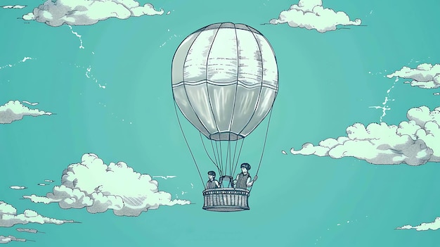 Przejażdżka balonem na gorącym powietrzu nad chmurami Para lata w balonie na gorącego powietrza niebo jest niebieskie i są jakieś chmury