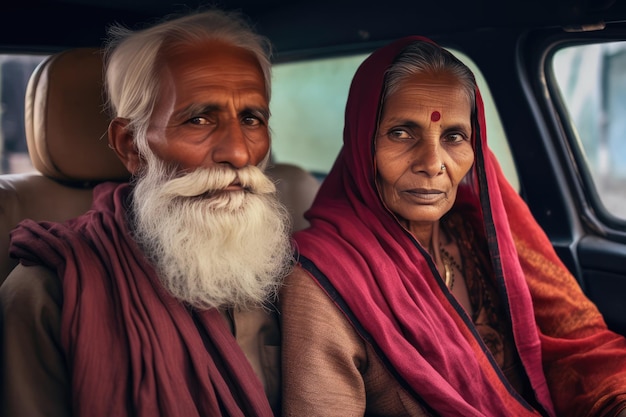 Przejażdżka samochodem z brodatym mężczyzną i starszą Indianką