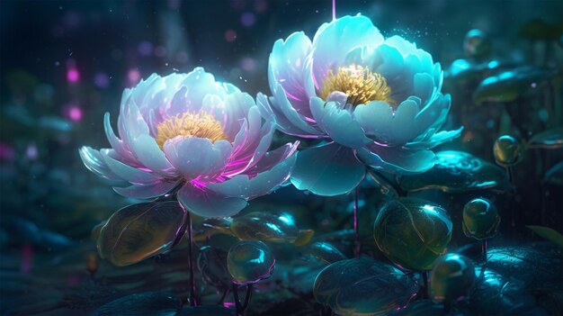 Przejrzyste jasne kolorowe kwiaty streszczenie futurystyczny kwiat sztuki generatywnej ai