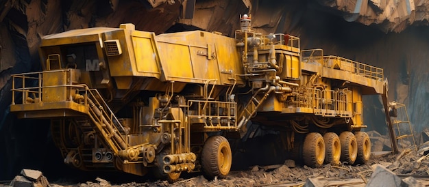 Przemysł kopalni odkrywkowych duża żółta górnicza ciężarówka