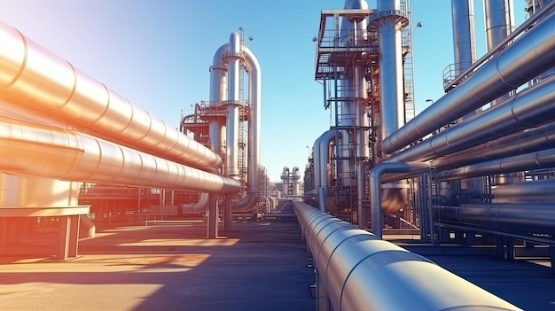 Przemysł transport rurociągowy petrochemia sprzęt do przetwarzania gazu i ropy naftowej rury stalowe fabryka Generative Ai
