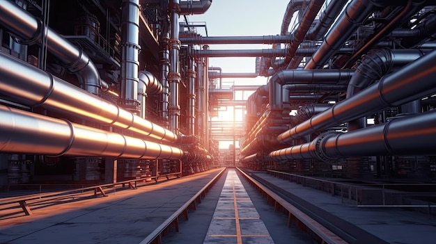 Przemysł transport rurociągowy petrochemia sprzęt do przetwarzania gazu i ropy naftowej rury stalowe fabryka Generative Ai