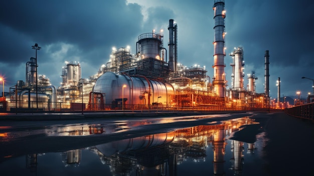 Przemysł transport rurociągowy petrochemiczny przetwórstwo gazu i ropy Fabryka energetyki w nocy