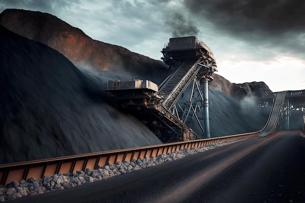 Przemysłowy przenośnik taśmowy przenoszący surowce węglowe z kopalni