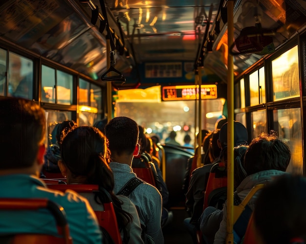 Przepełniona przejażdżka autobusem o świcie twarze pracujących biednych wytrzymałościowych przejazdów