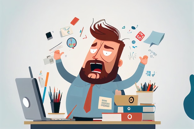 Zdjęcie przepracowanie biznesmena i pracownika biurowego oraz negatywne emocje utworzono za pomocą technologii generative ai