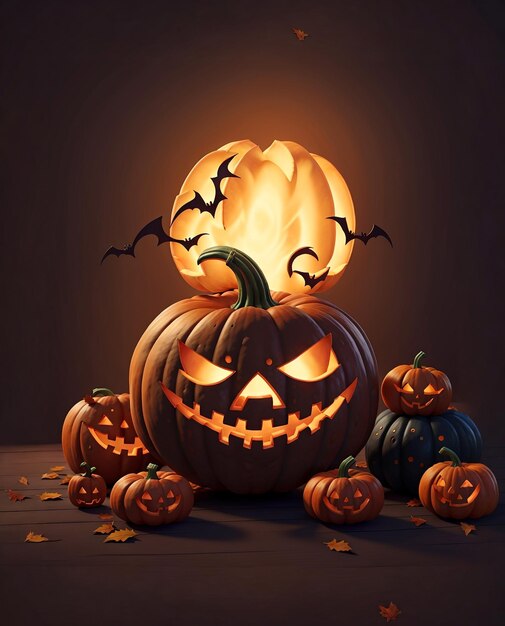 Przerażająca dyni halloween Jack O Lantern z złą twarzą i oczami Zbliżony widok