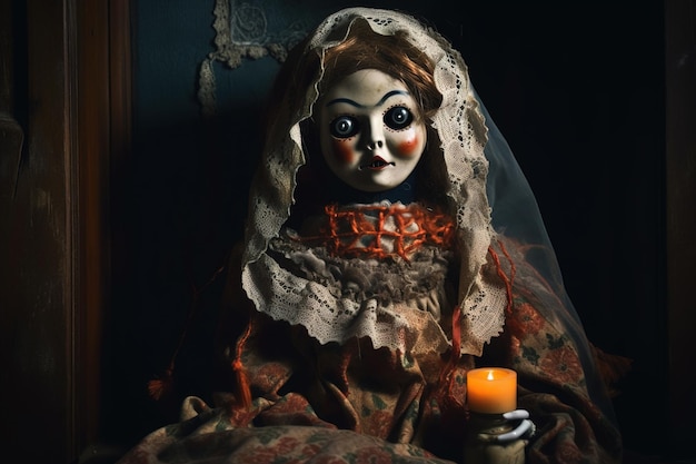 Przerażająca lalka ze świecą w środku