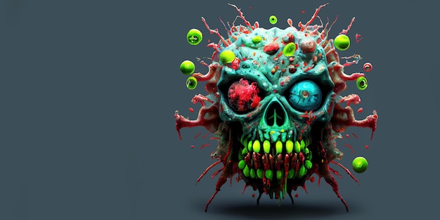 Przerażająca mutacja wirusa zombie lub superbakteria z generatywną sztuczną inteligencją czaszki