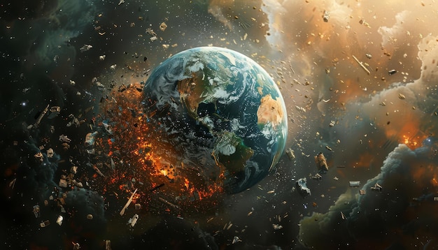 Przerażająca scena Ziemi bombardowanej śmieciami z kosmosu pokrywającymi kontynenty odpadami