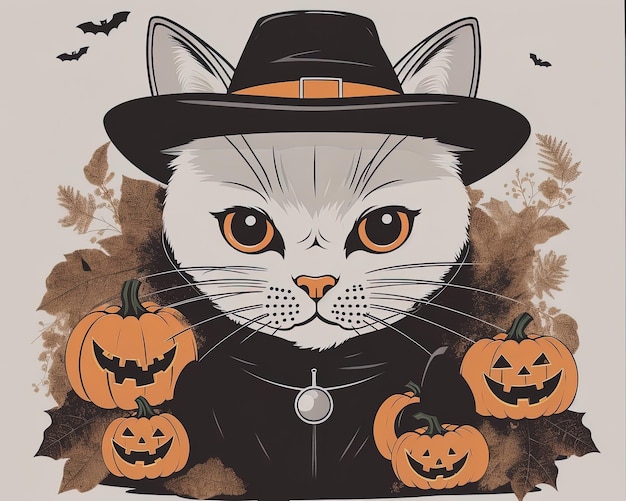 Przerażająca sztuczka wektorowa kota z dyniowym kostiumem halloween