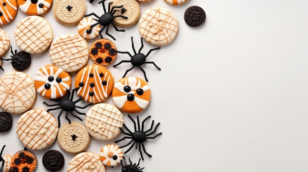 Przerażające cukierki na Halloween na białym tle z miejscem do kopiowania pozdrowień na Halloween