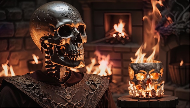Przerażające płonące czaszki szkielet tapety halloween