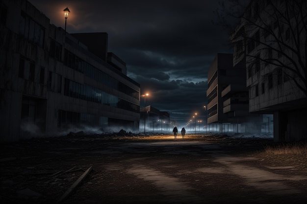 przerażający widok z bliska postapokaliptycznego kampusu uniwersyteckiego zombie
