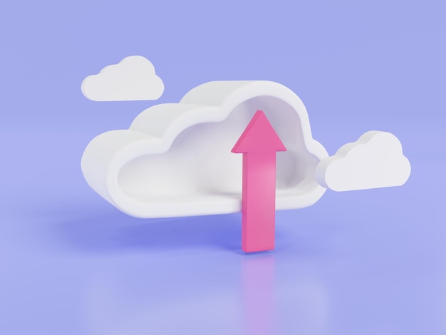Prześlij do ikony chmury na fioletowym tle Prześlij do chmury komunikacja z komputerem w chmurze Przechowywanie w chmurze Zarządzanie danymi w chmurze załaduj koncepcję technologii 3d ikona renderuj ilustrację