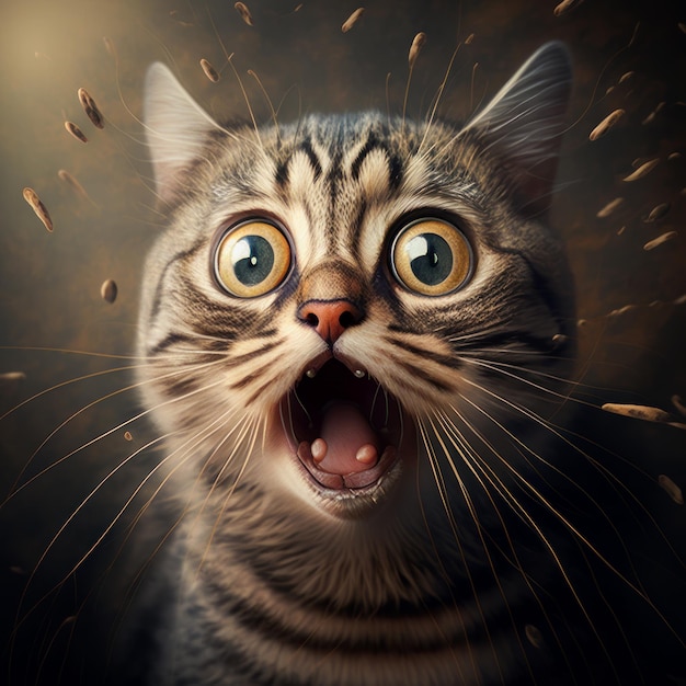 Przestraszony kot z szeroko otwartymi ustami Generative AI