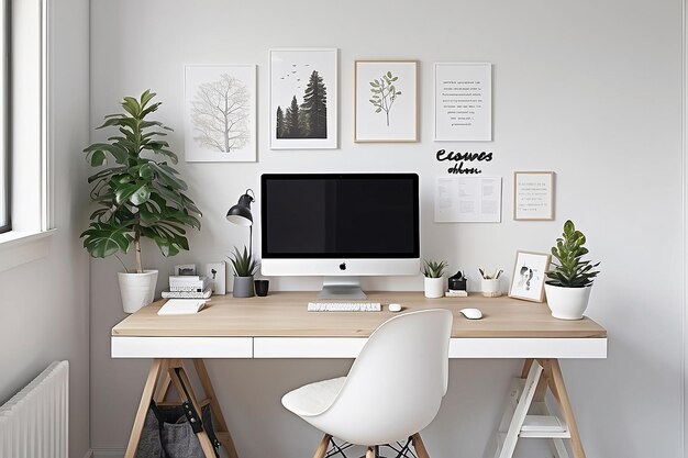 Przestrzeń robocza o inspiracji skandynawskiej z biurkiem stojącym i minimalistycznym wykończeniem