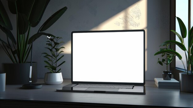 Przestrzeń robocza z modelem laptopa z pustym ekranem