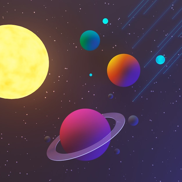 Przestrzeni lub galaxy tło z planetą i gwiazdą, 3d ilustracja.