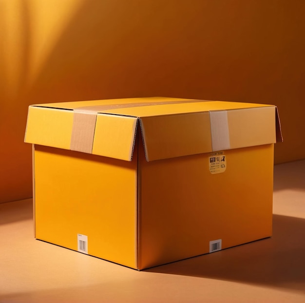 Przesyłka w pudełku z żółtego kartonu