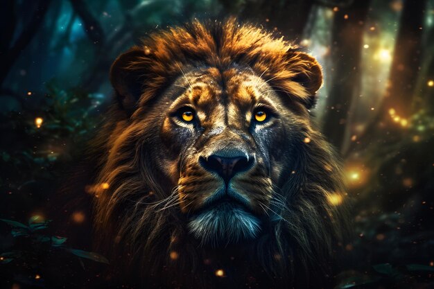 Przeznaczone do walki radioelektronicznej lwa Panthera leo przed czarnym tle Sieć neuronowa AI generowane