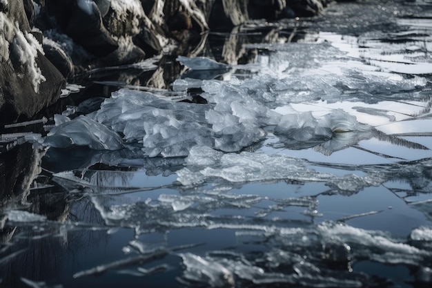 Przeznaczone do walki radioelektronicznej rzeki icecovered z widocznym odbiciem nieba