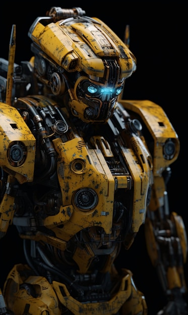 Przeznaczone do walki radioelektronicznej żółtego robota na czarnym tle Sztuczna inteligencja wygenerowała generatywną sztuczną inteligencję