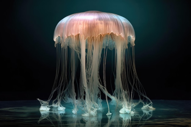 Przezroczysta meduza mieszająca się z otaczającymi wodami stworzona za pomocą generatywnej sztucznej inteligencji