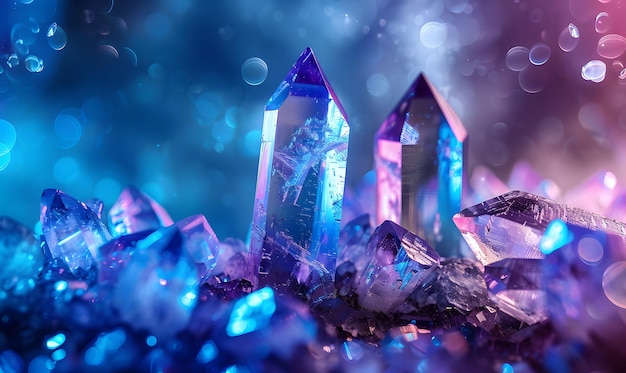 Przezroczyste kryształy Odbicie światła niebieskiego i fioletowego Abstrakt Tło